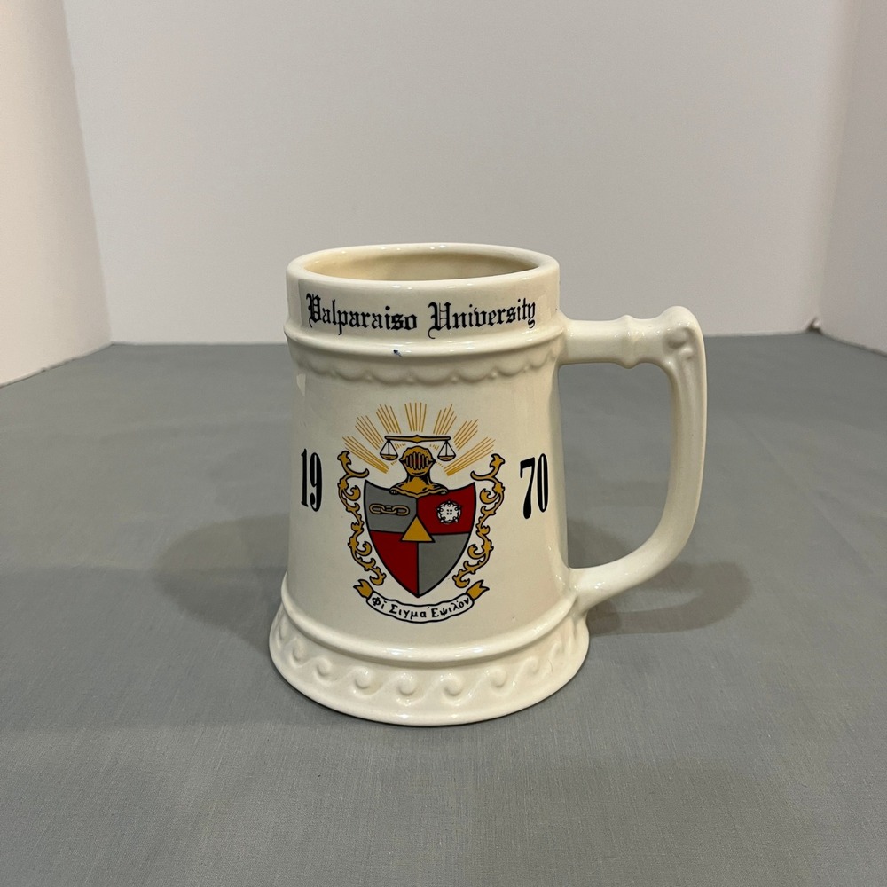 Vintage Valparaiso University Beer Stein Cream 1970 Phi Sigma Epsilon GSC